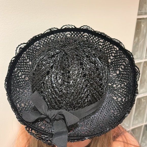Vintage Church‎ Hat Straw Black with Black Bow main image 5